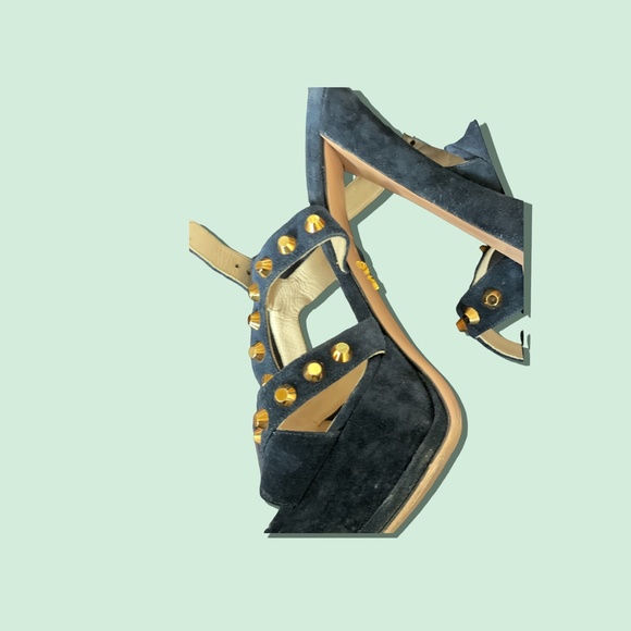 Prada Rockstud Dark Navy Suede Sandals - Picture 2 of 8
